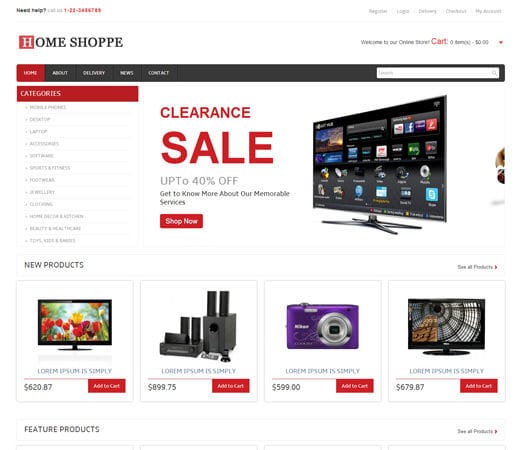 Free website template CSS HTML5 Home Shoppe Online Shopping Cart Mobile website Template