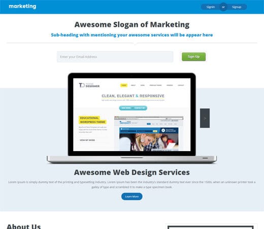 ... template CSS HTML5 Marketing Landing Page Flat Responsive web template