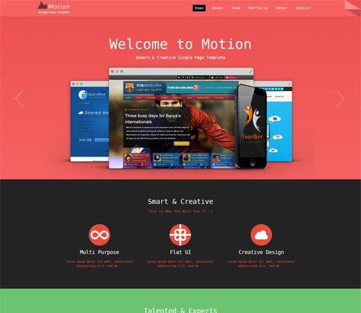 Free website template CSS HTML5 Motion a Personal Portfolio Flat Responsive Web Template