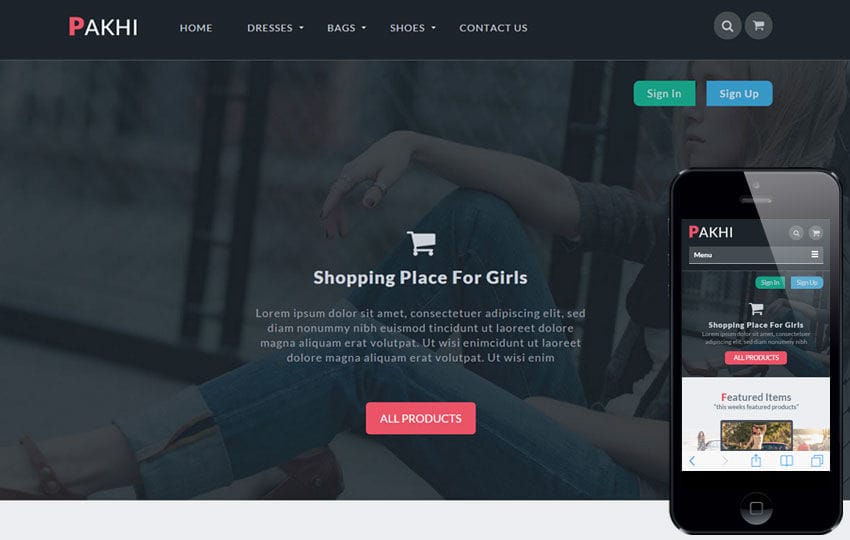 Pakhi a Flat Ecommerce Bootstrap Responsive Web Template Mobile website template Free