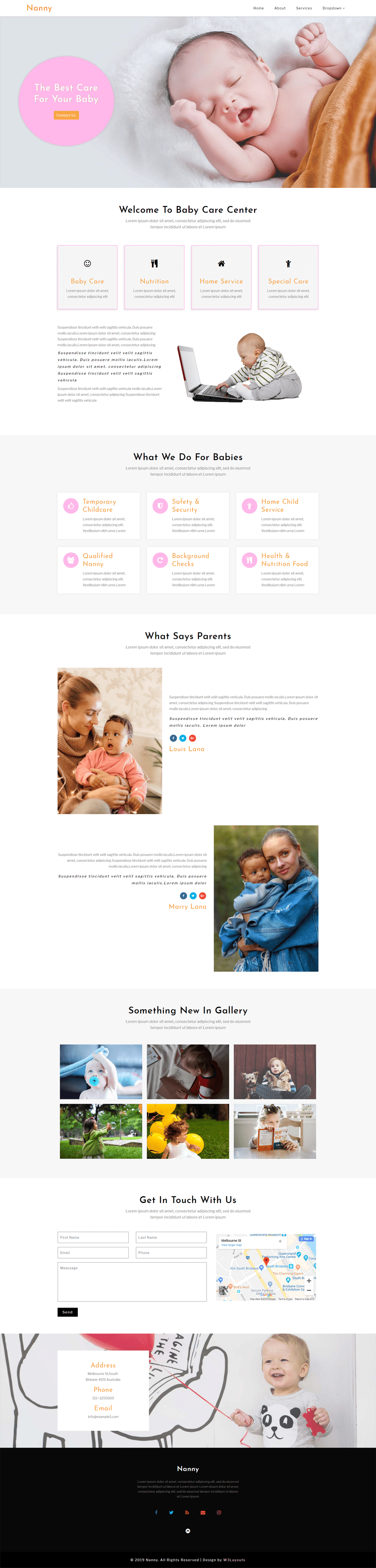 Nanny, a Society & People category website template designed for child care websites.