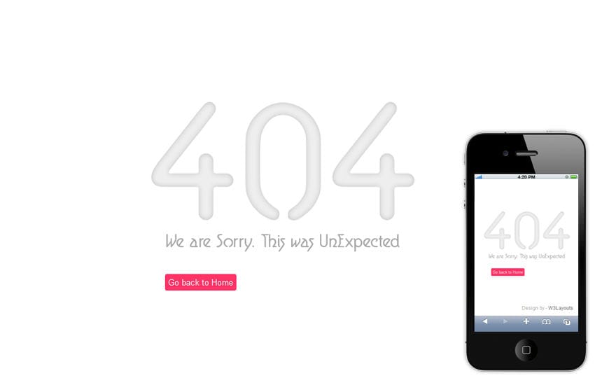 404 white Page Not Found Mobile web Template