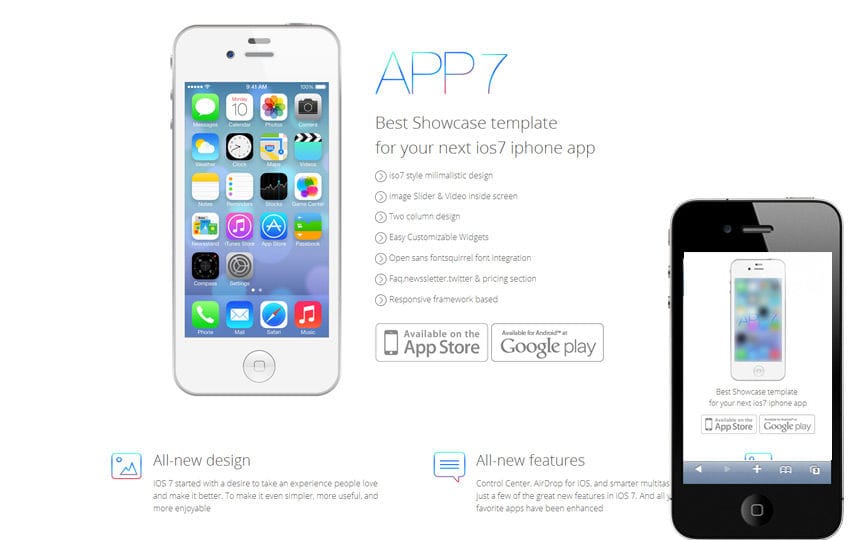 iOS7 App Responsive Landingpage web template