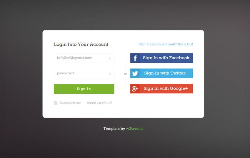 Facebook Twitter Google Login Page By W3layouts