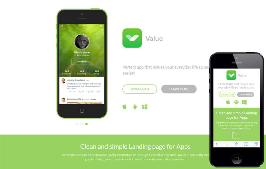 Value a Mobile App based Flat Bootstrap Responsive web ...