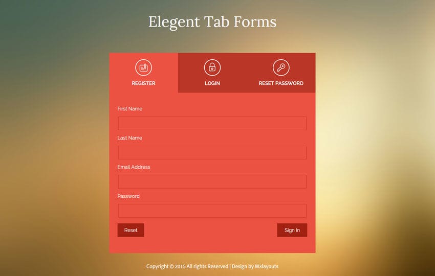 Flat Style Elegent Tab Forms Widget Template by w3layouts