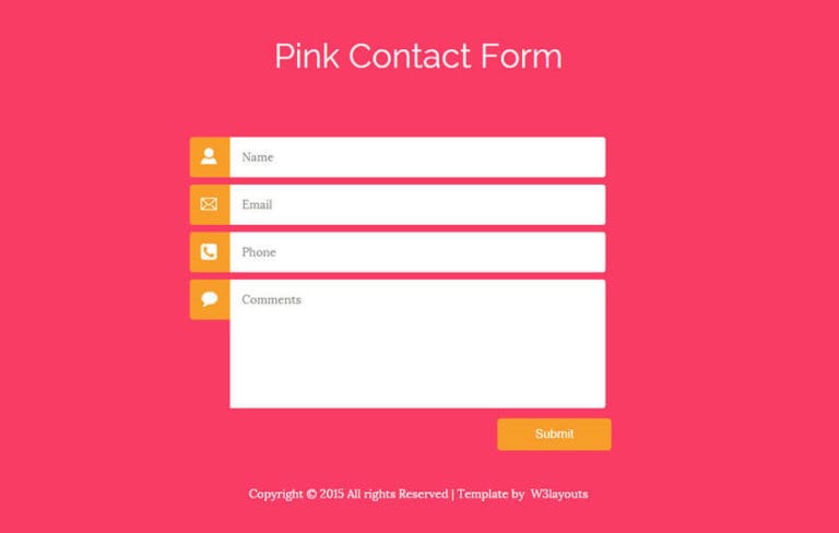 Pink Contact Form Flat Responsive Widget Template by W3layouts