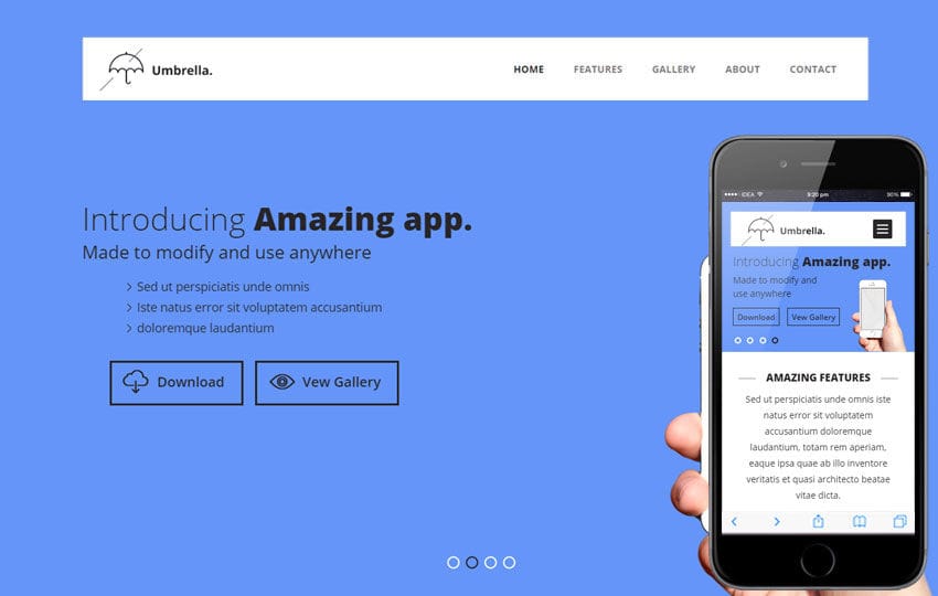 Umbrella V2 a Mobile App based Flat Bootstrap Responsive Web Template