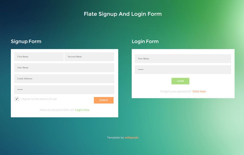 Flate Signup And Login Form Responsive Widget Template