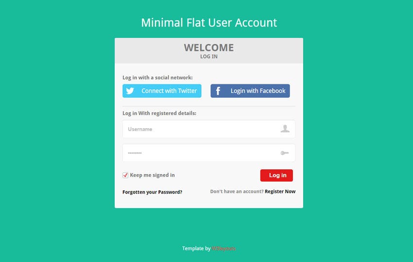 Minimal Flat User Account Responsive Widget Template