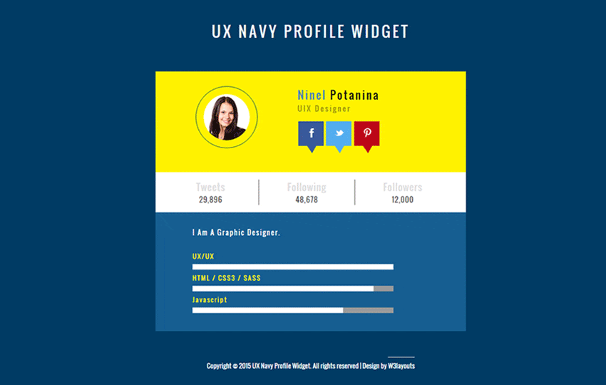 UX Navy Profile Responsive Widget Template