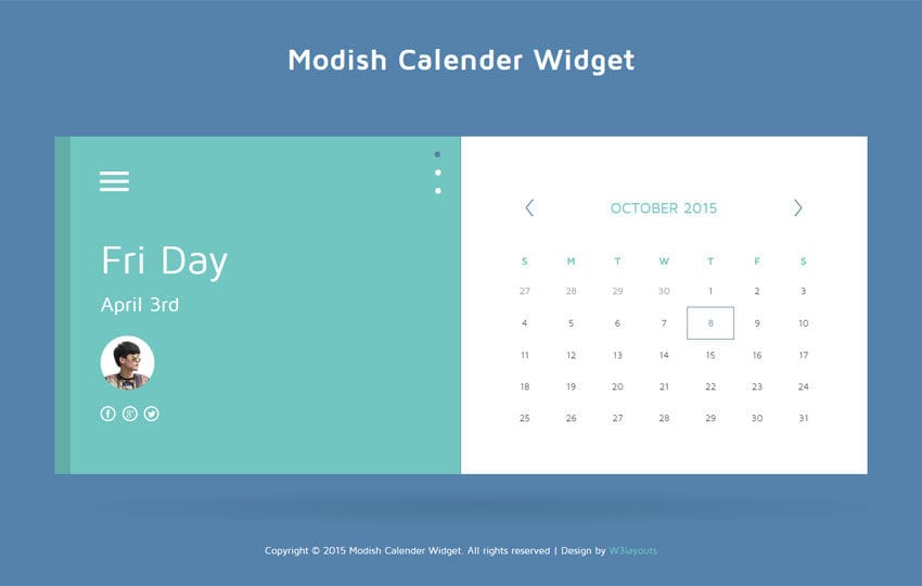 Modish Calendar Responsive Widget Template by w3layouts