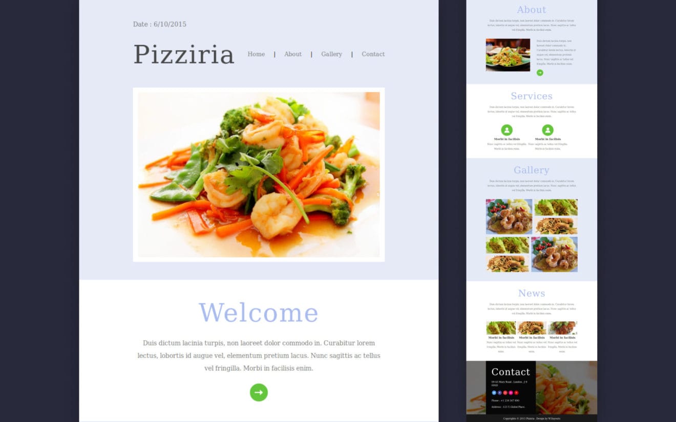 Pizziria a Newsletter Responsive Web Template