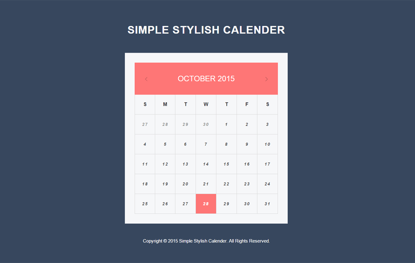 Simple Stylish Calendar Responsive Widget Template