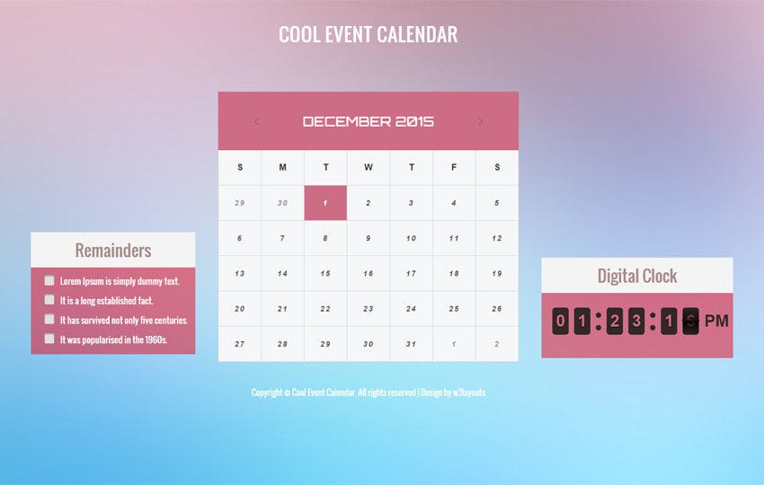 Cool Event Calendar Responsive Widget Template » W3Layouts