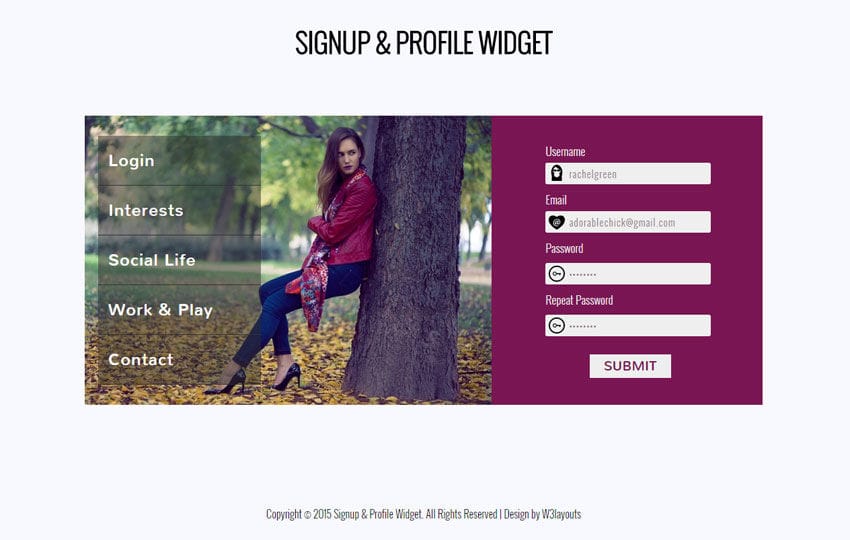Signup and Profile Widget Responsive Template