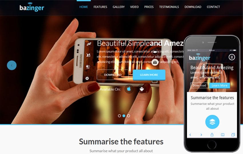 Bazinger a Mobile App based Flat Bootstrap Responsive web template