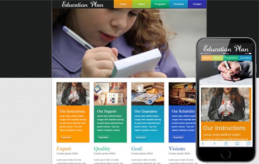 Education Plan web template and mobile website template