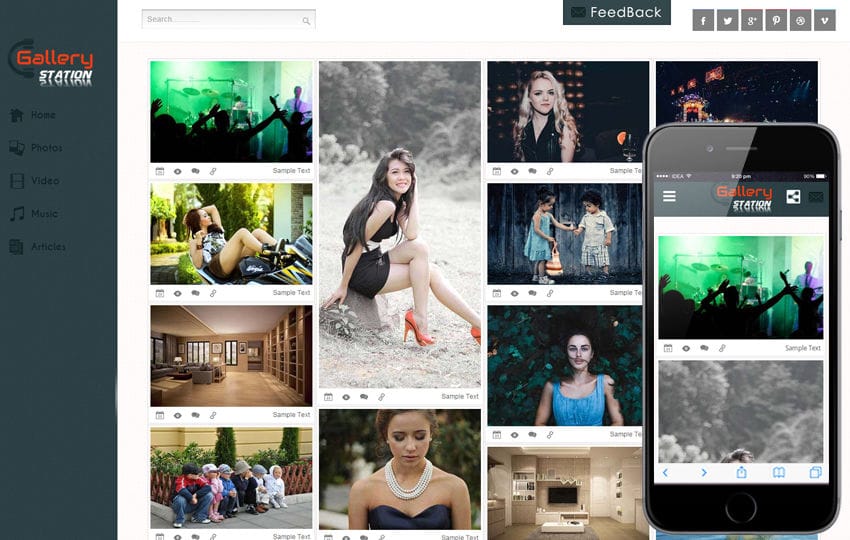 Gallery Station Photo Gallery Mobile Website Template