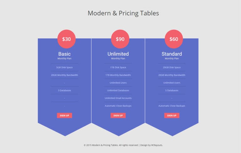 Moderning Pricing Tables Responsive Widget Template » W3Layouts