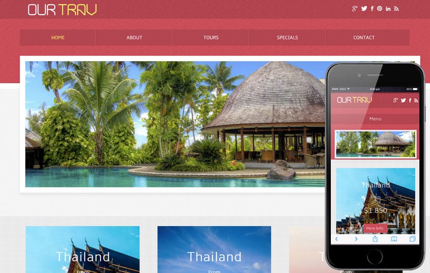 Our Trav a travel guide Mobile Website Template