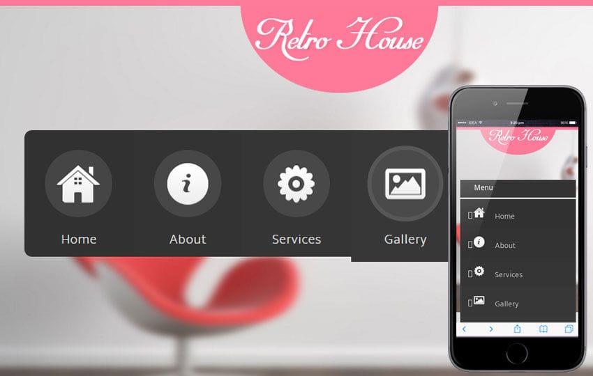 Retro House interior architects Mobile Website Template