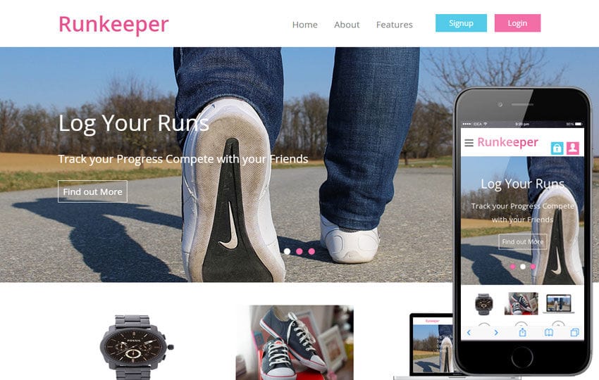 Runkeeper a mobile app Responsive web Template