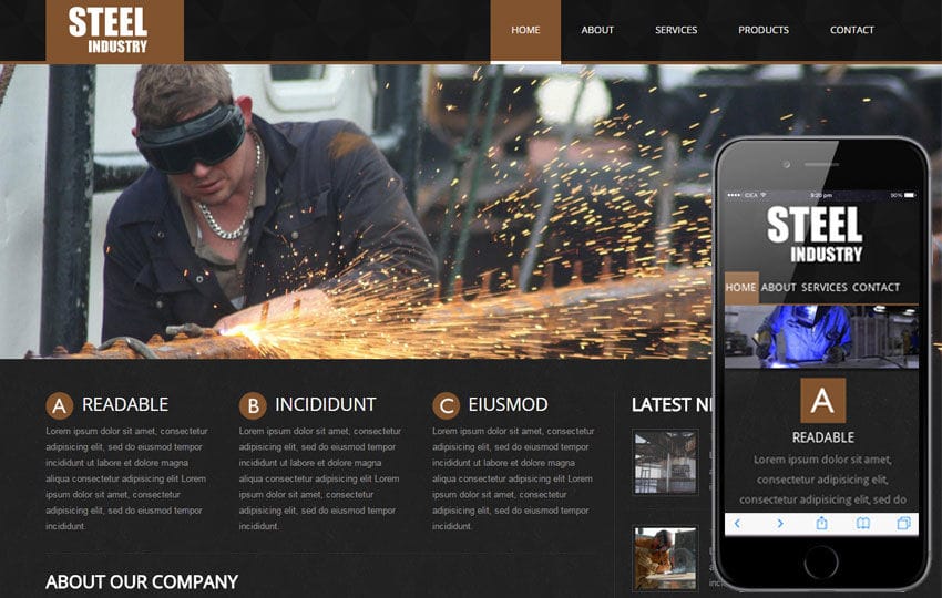 Steel- an Industrial Mobile Website Template