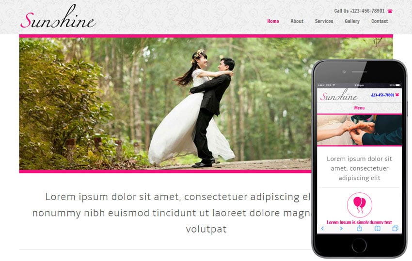 Sunshine a wedding planner Mobile Website Template