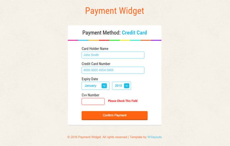 Payment Widget Form Responsive Template » W3Layouts