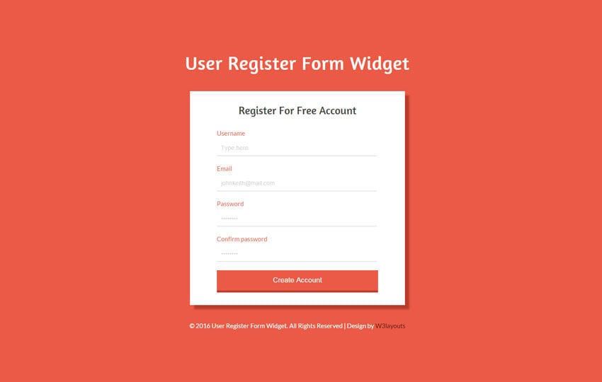 User Register Form Responsive Widget Template