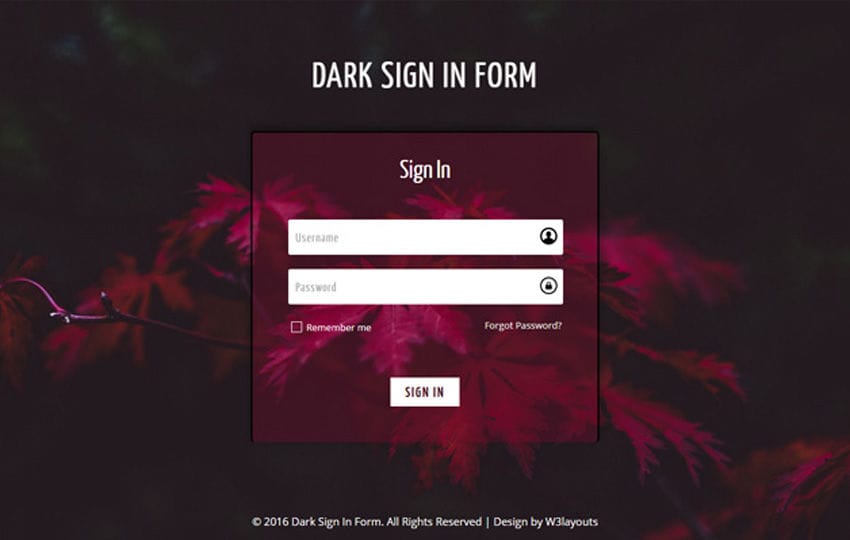 Dark Sign In Form a Flat Responsive Widget Template