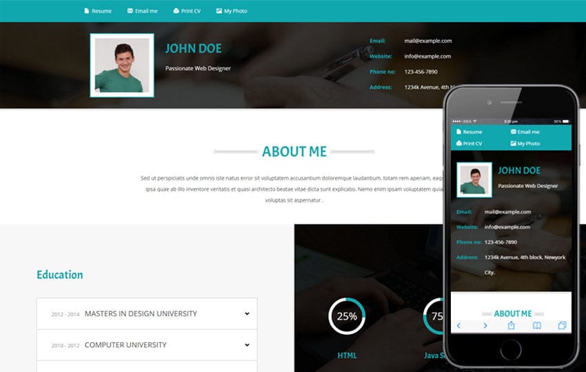 Resume a Personal Category Flat Bootstrap Responsive Web Template