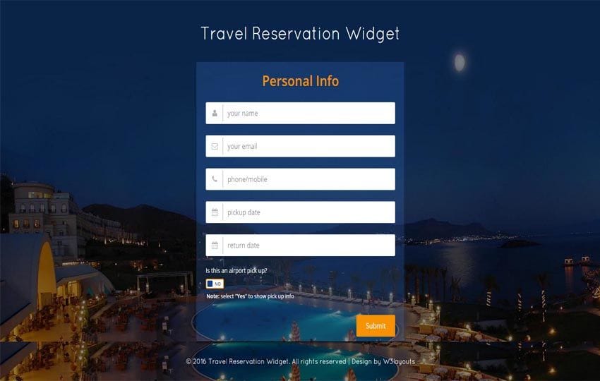 Travel Reservation Widget  Responsive Widget Template