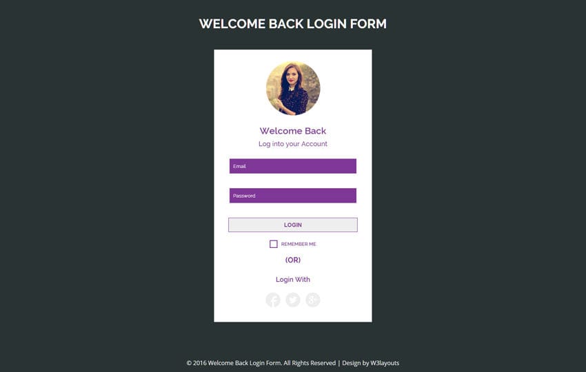 Welcome Back Login Form A Flat Responsive Widget Template