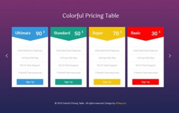 Colorful Pricing Table Flat Responsive Widget Template
