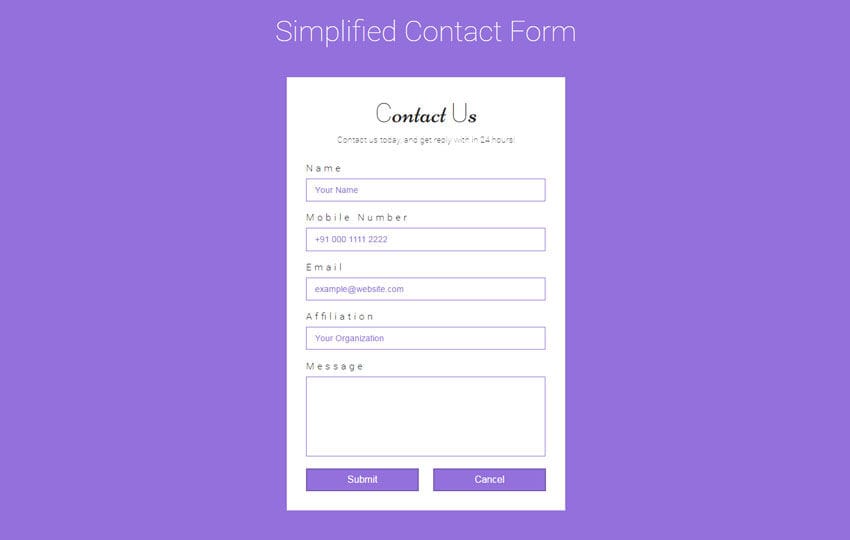 Simplified Contact Form Flat Responsive Widget Template