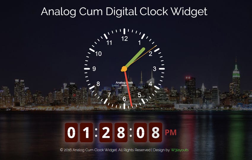Analog Cum Digital Clock Widget Flat Responsive Widget Template