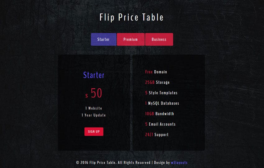 Flip Price Table Flat Responsive Widget Template