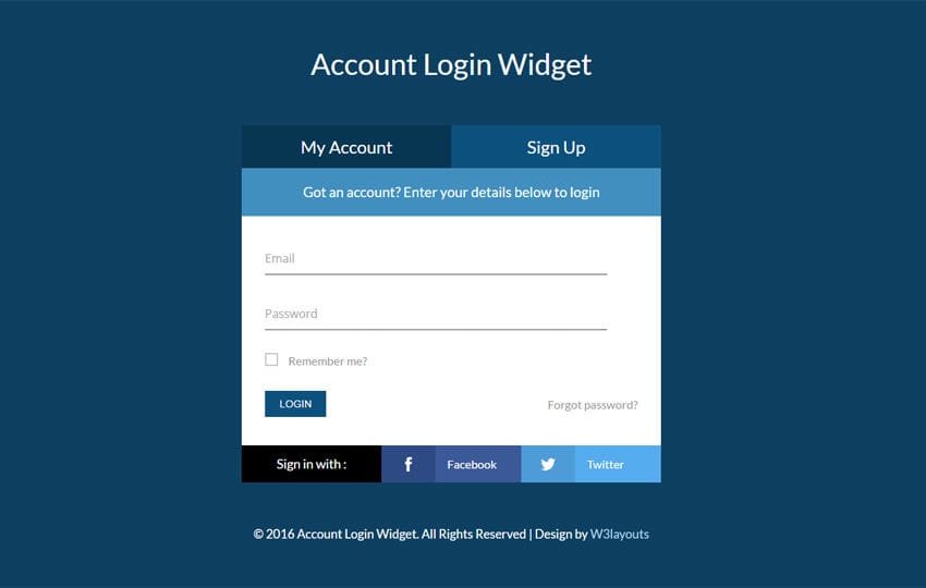 Account Login Widget Flat Responsive Widget Template