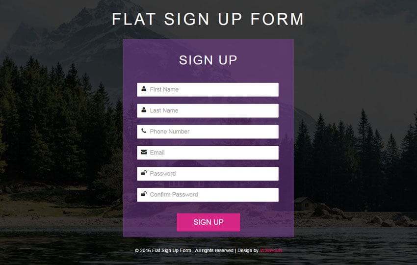 ZUN Flat Signup Form Flat Responsive Widget Template ZIP Download