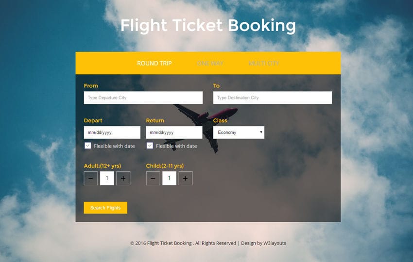 Flight Ticket Booking a Flat Responsive Widget Template