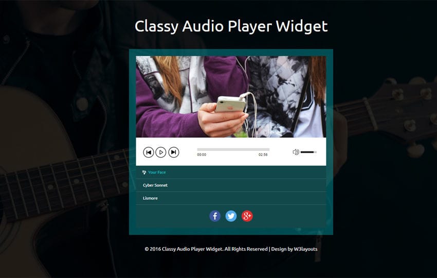 Classy Audio Player Widget Responsive Website Template