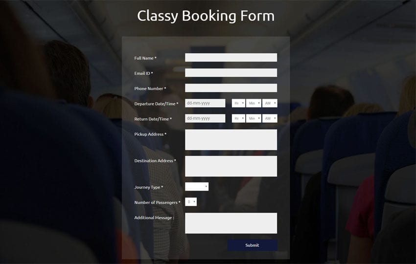 Booking class. Booking form CSS. Reservation form CSS.