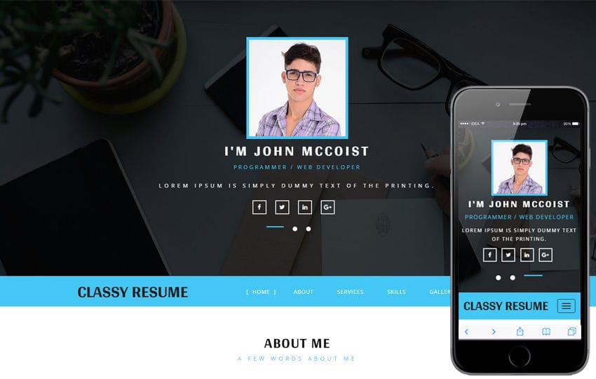 Classy Resume a Personal Category Bootstrap Responsive Web Template