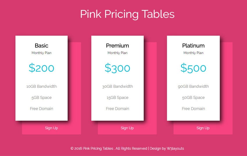 Pink Pricing Tables A Flat Responsive Widget Template