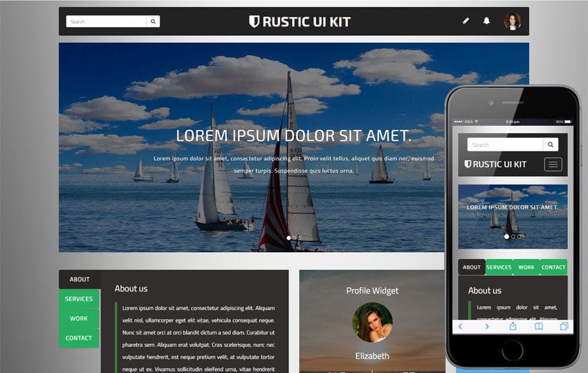 Rustic UI Kit A  User Interface Bootstrap Responsive Web Template