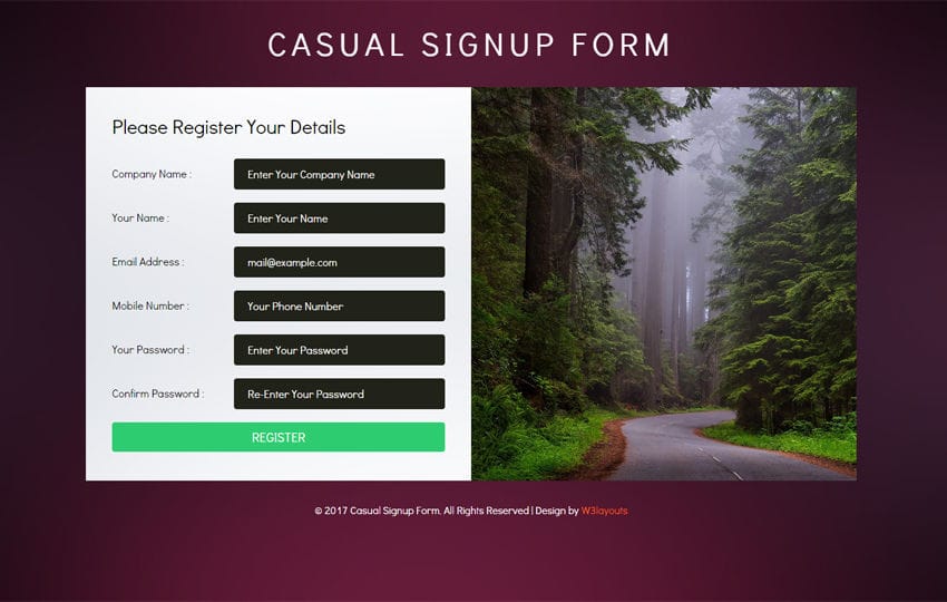 Casual Signup Form Flat Responsive Widget Template