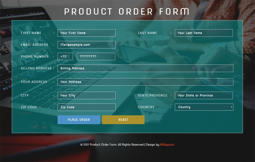 product order form flat responsive widget template