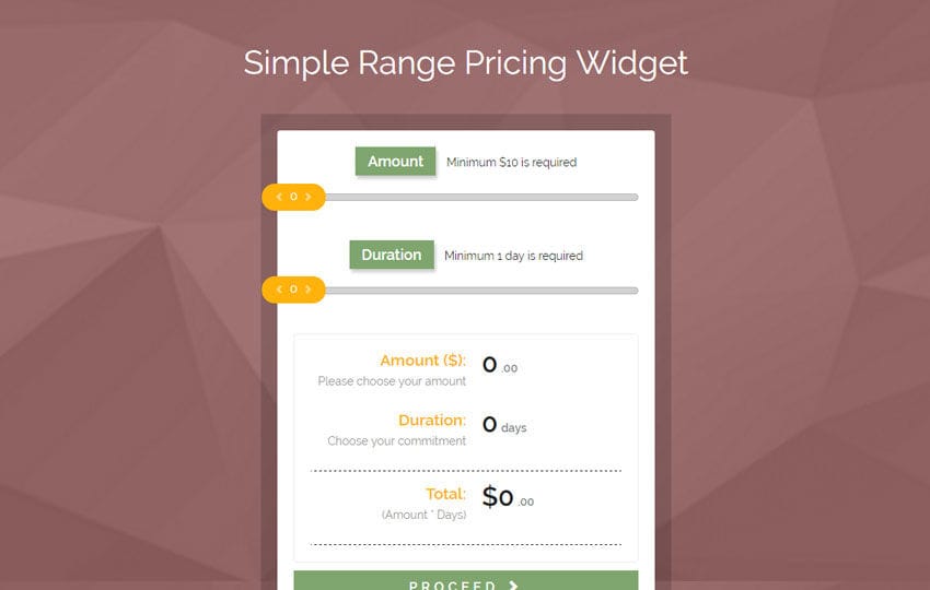 Simple Range Pricing Widget Flat Responsive Widget Template
